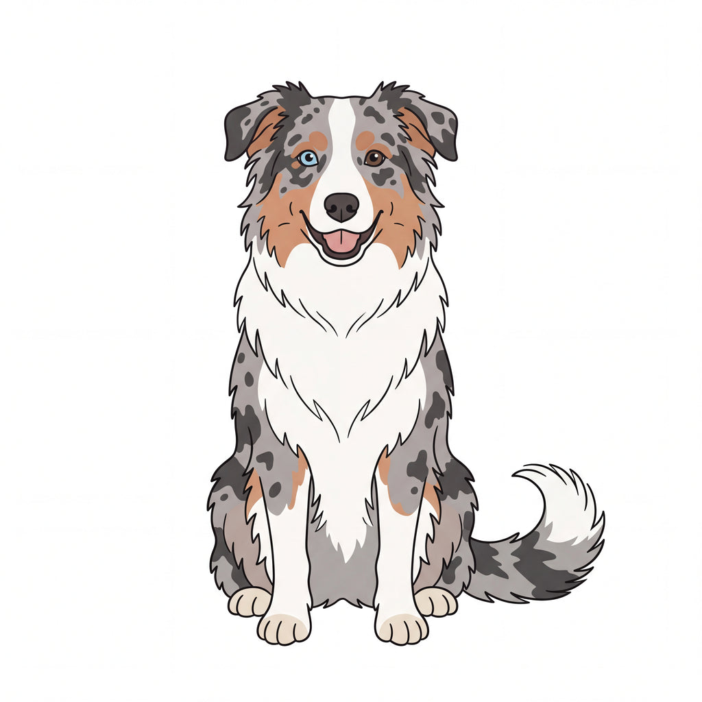 PawTale Press artwork: Australian Shepherd (blue merle), Modern line style