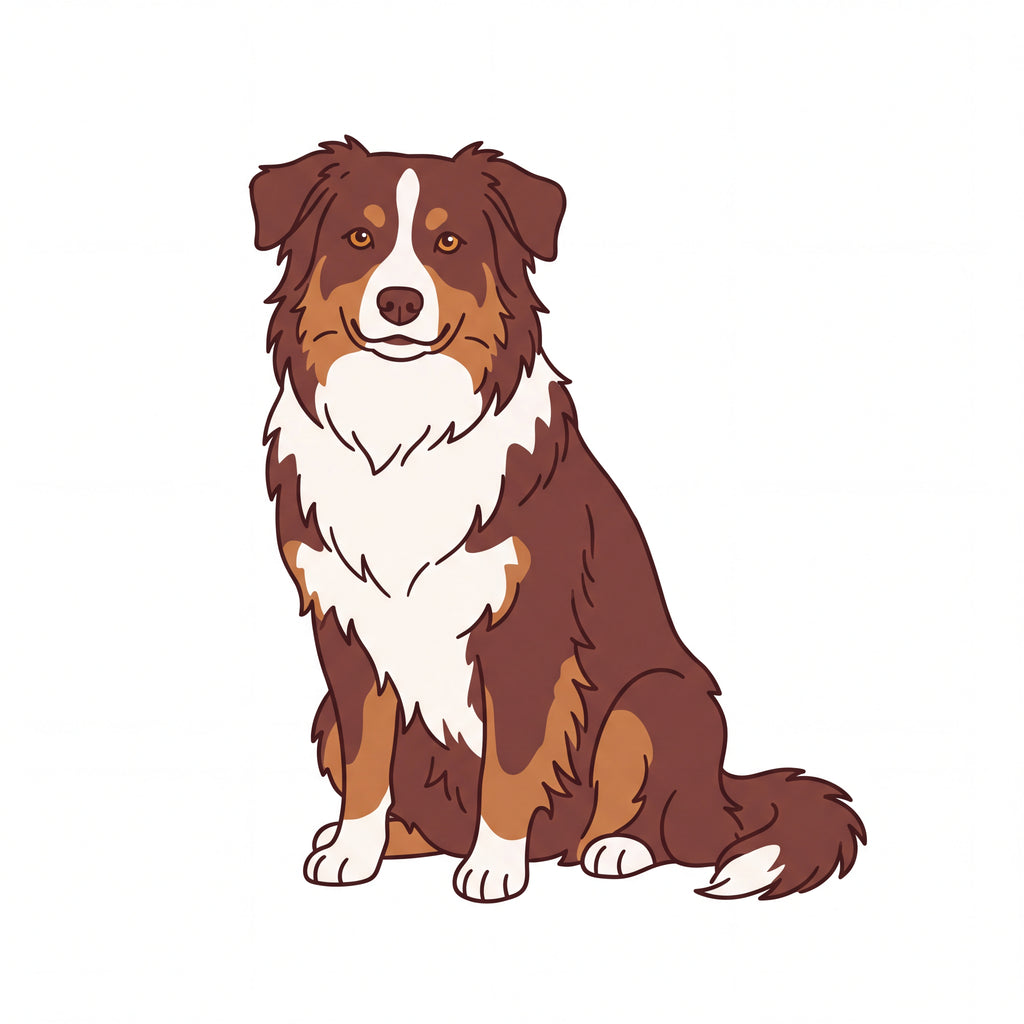 PawTale Press artwork: Australian Shepherd (red tri), Modern line style