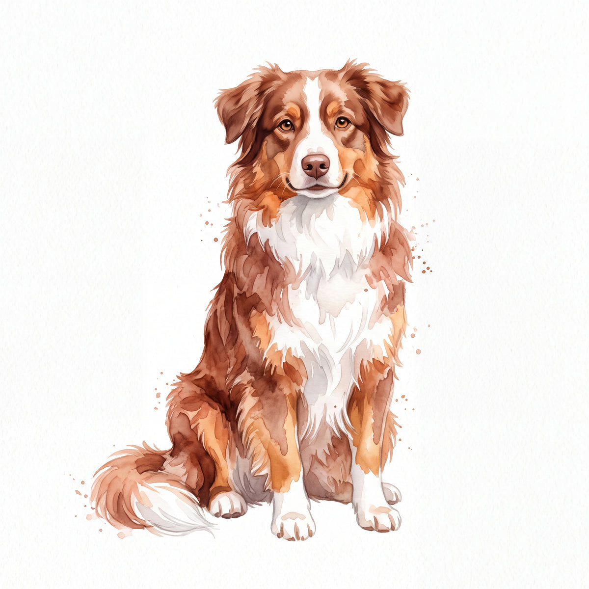 PawTale Press artwork: Australian Shepherd (red tri), Watercolor style