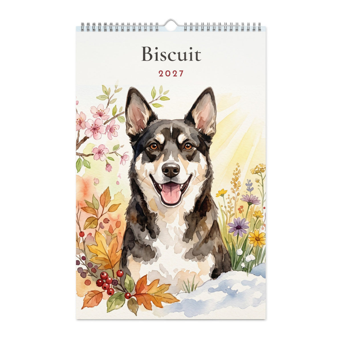 Example 2027 pet calendar, cover: a dog painted in watercolor style