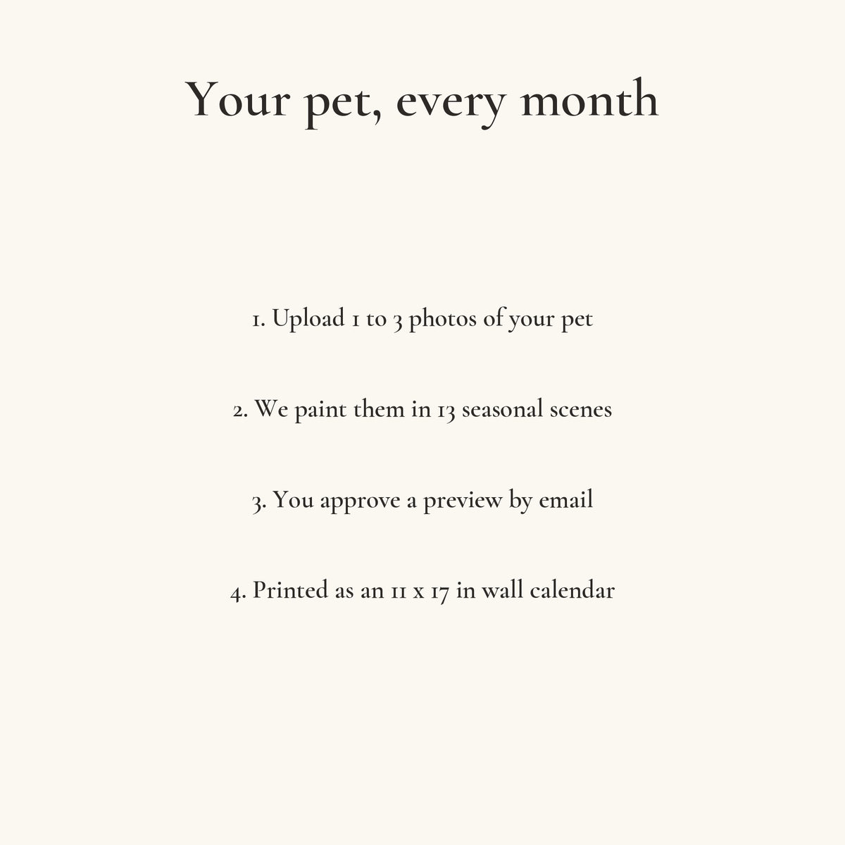 How the personalized pet calendar works, in four steps