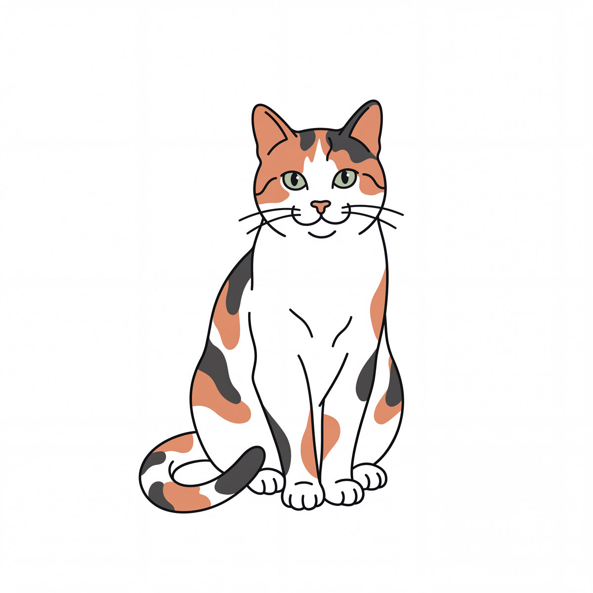 PawTale Press artwork: Calico cat, Modern line style
