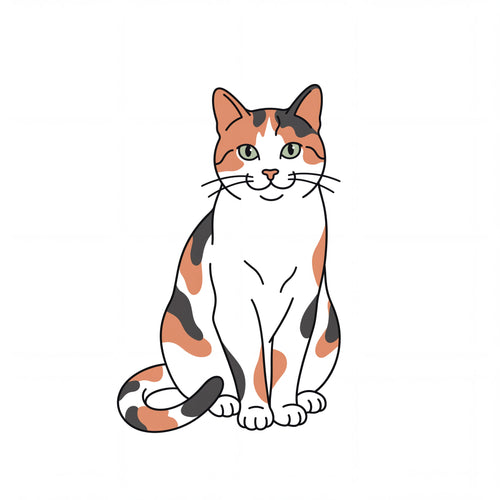 PawTale Press artwork: Calico cat, Modern line style