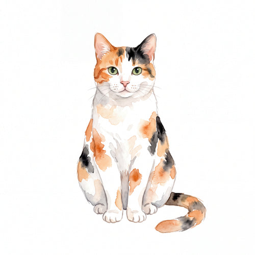 PawTale Press artwork: Calico cat, Watercolor style