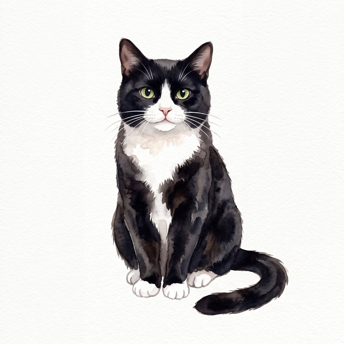 PawTale Press artwork: Tuxedo cat, Watercolor style