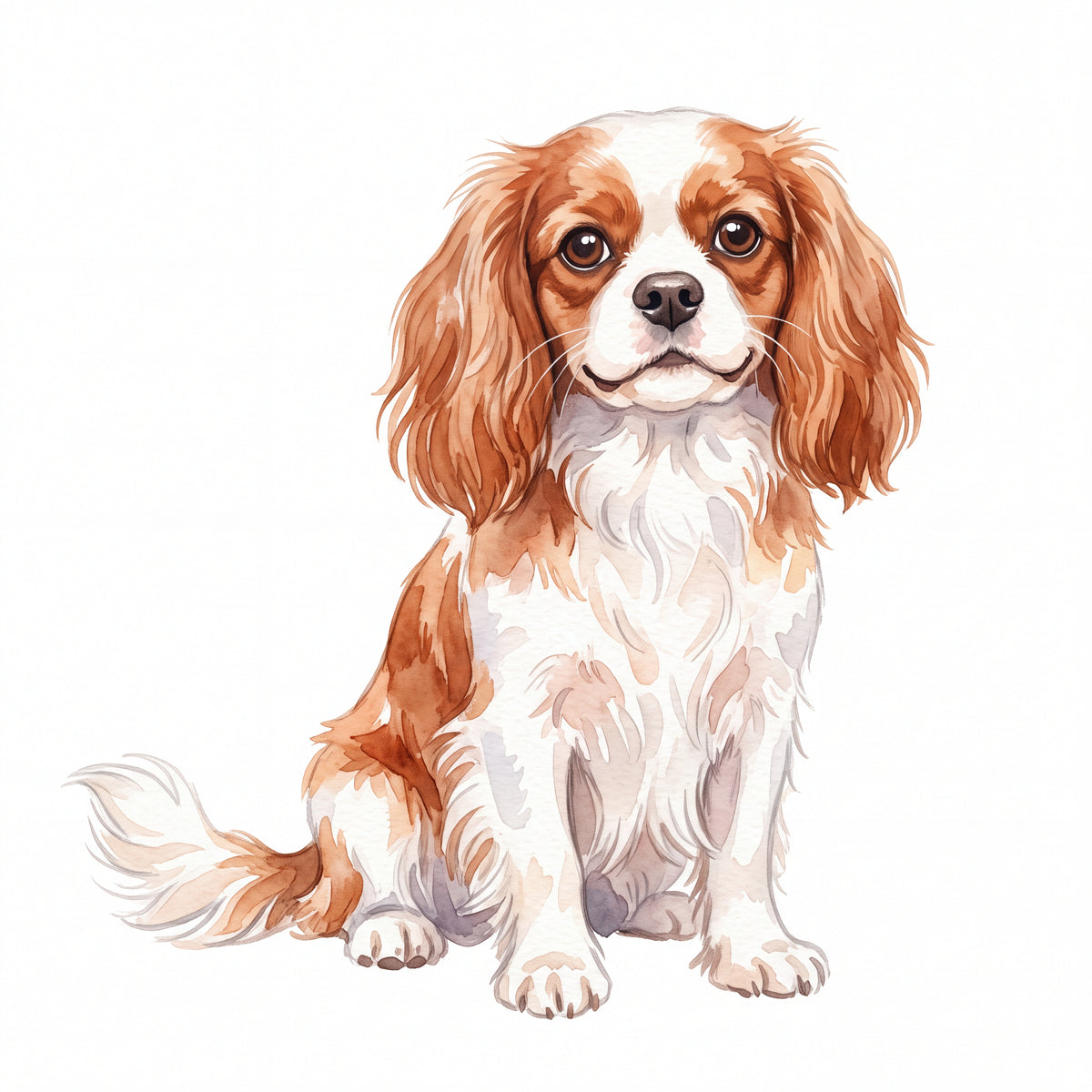 PawTale Press artwork: Cavalier King Charles Spaniel (Blenheim), Watercolor style