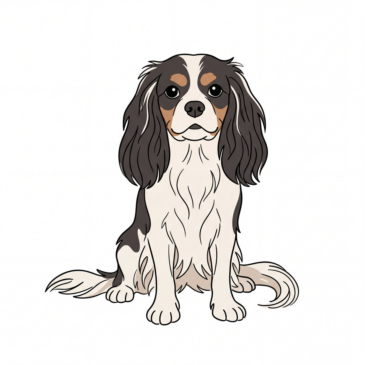 PawTale Press artwork: Cavalier King Charles Spaniel (tricolour), Modern line style