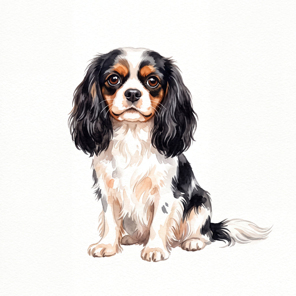 PawTale Press artwork: Cavalier King Charles Spaniel (tricolour), Watercolor style