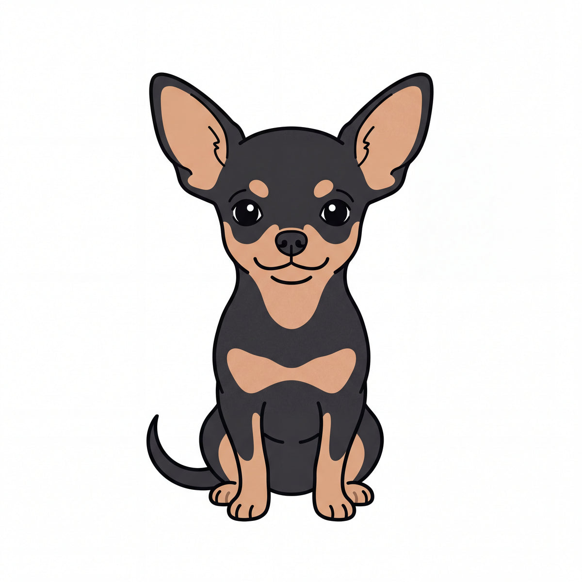 PawTale Press artwork: Chihuahua (black and tan), Modern line style