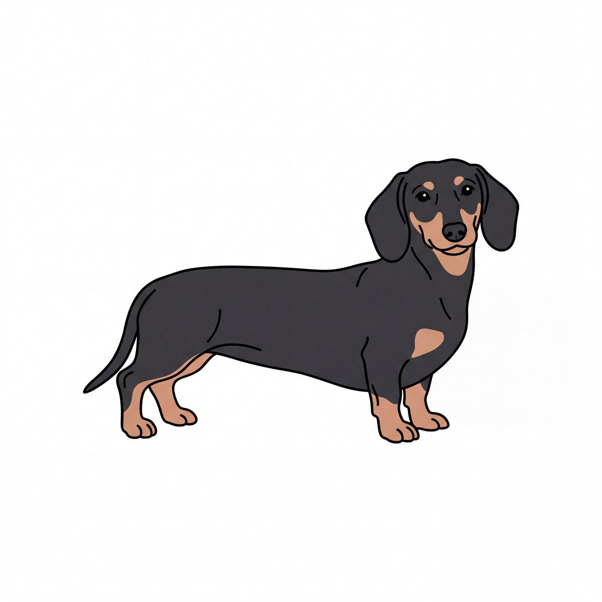 PawTale Press artwork: Dachshund (black and tan), Modern line style