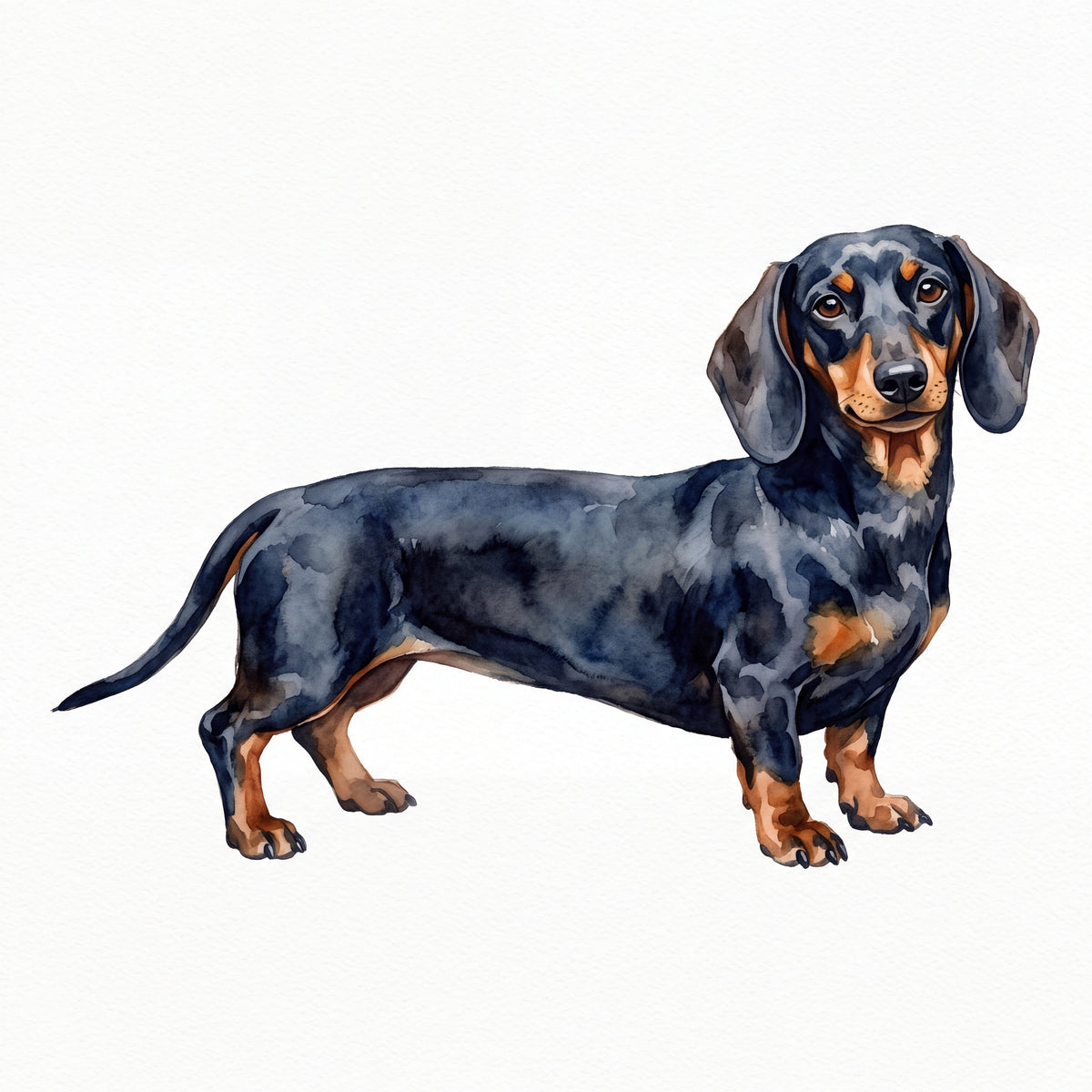 PawTale Press artwork: Dachshund (black and tan), Watercolor style
