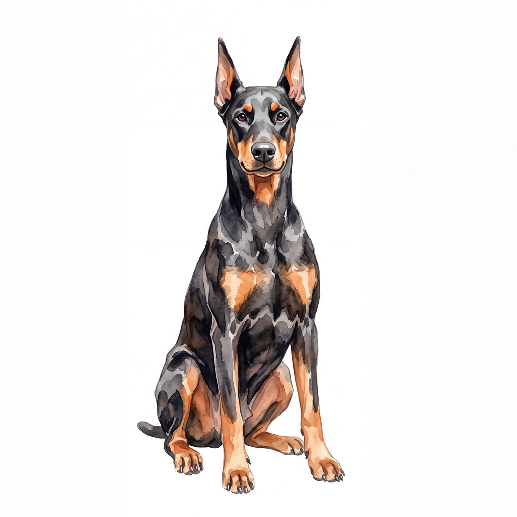 PawTale Press artwork: Doberman Pinscher, Watercolor style