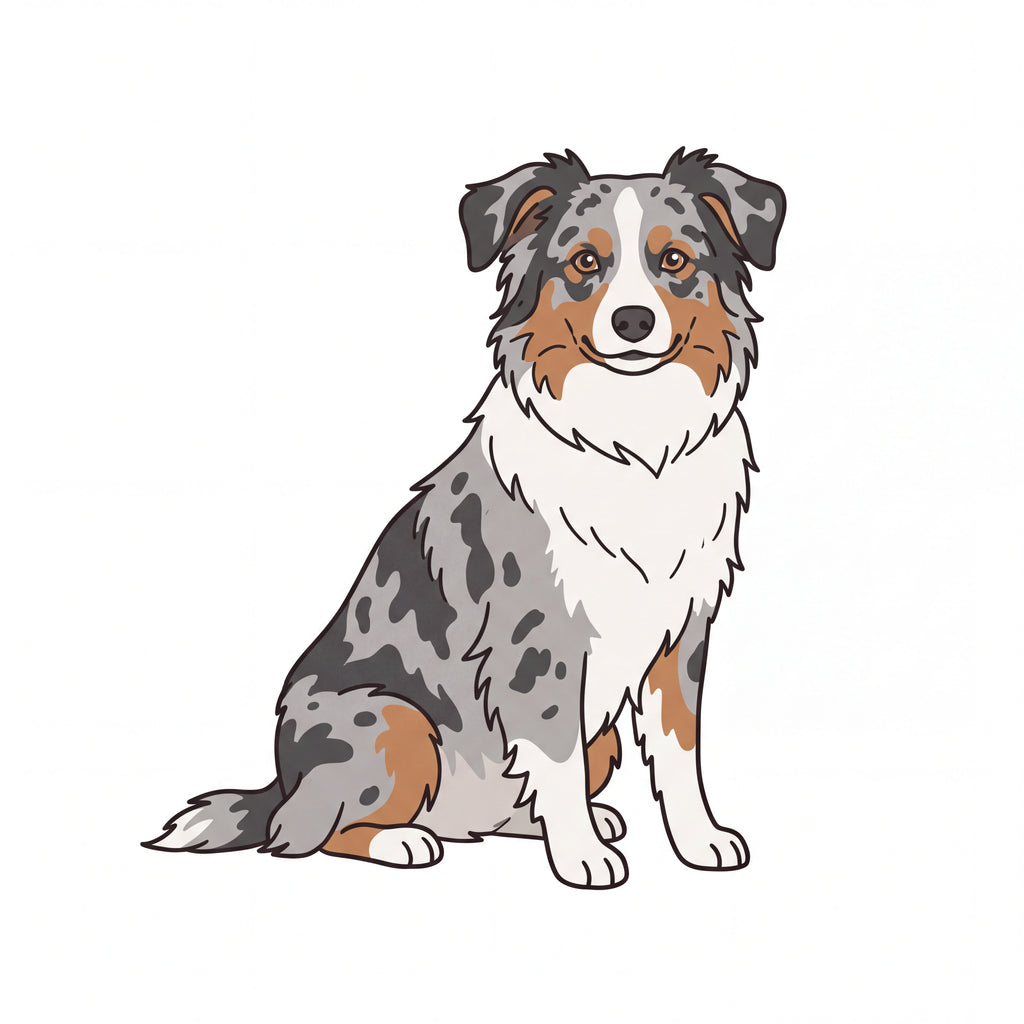 PawTale Press artwork: Miniature American Shepherd, Modern line style