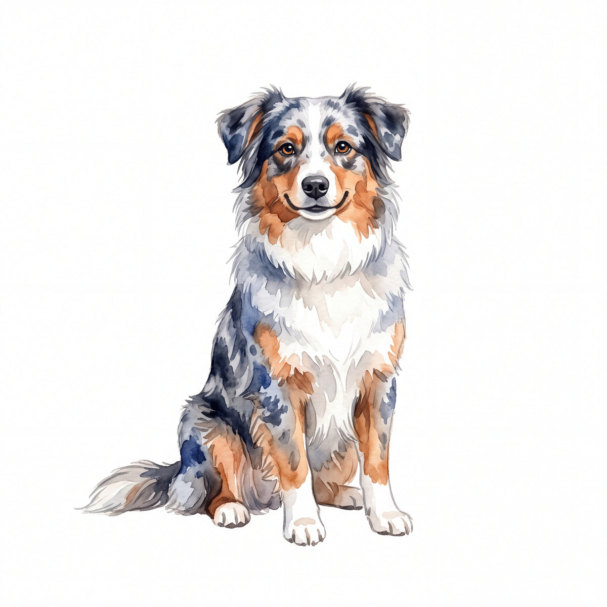 PawTale Press artwork: Miniature American Shepherd, Watercolor style